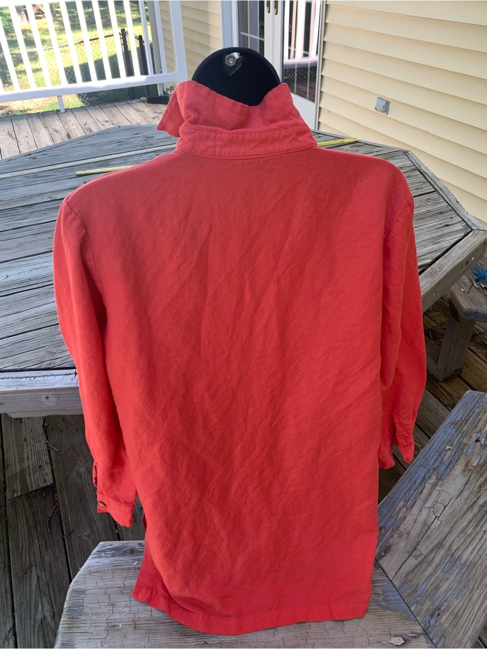 Dialogue coral orange linen blend button up shirt oversized XS
